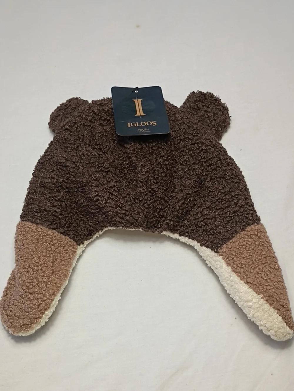 NWT Igloos Youth Brown Teddy Bear Fleece Flap Winter Hat